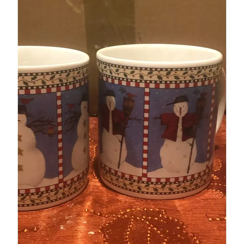 Sakura Debbie Mumm 1998 Snowman Frosty Discontinued Mug Set of 4 Holiday Gift‎